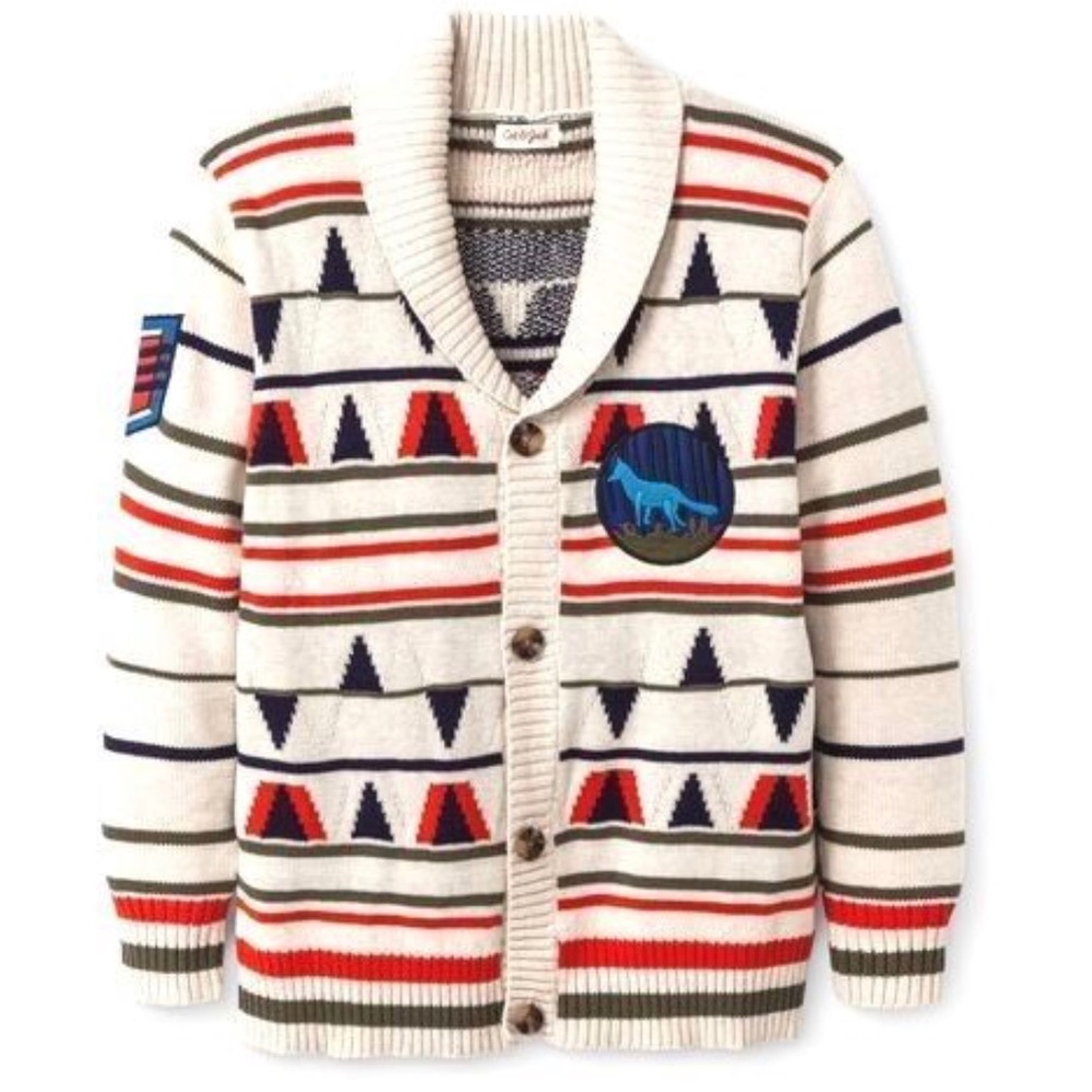 Cat & Jack Boys Collared Sweater Cardigan Wolf - Picture 5 of 7
